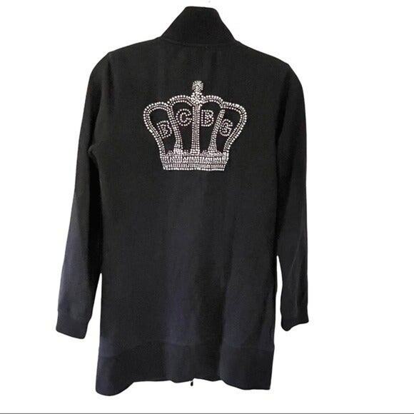 BCBG Vintage Y2K Black Track Jacket Rhinestone Crown Full Zip Women’s Small - Picture 1 of 6